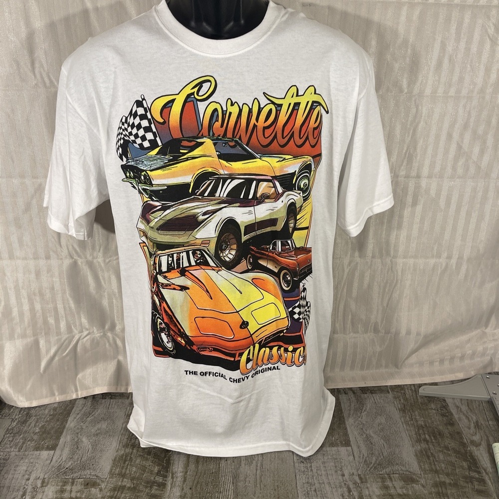 Chevrolet Corvette Classic Graphic T-Shirt Mens Large White Official Chevy GM
